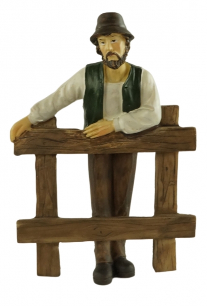 Handbemalte Krippenfigur Bauer an Zaun, ca. 11 cm, K 917-11