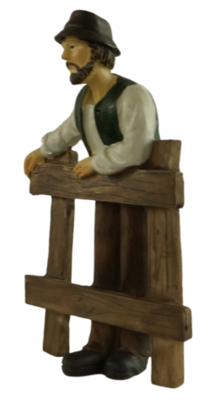 Preview: Handbemalte Krippenfigur Bauer an Zaun, ca. 11 cm, K 917-11