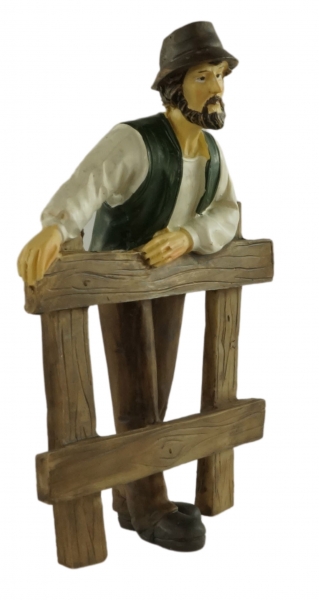 Preview: Handbemalte Krippenfigur Bauer an Zaun, ca. 11 cm, K 917-11
