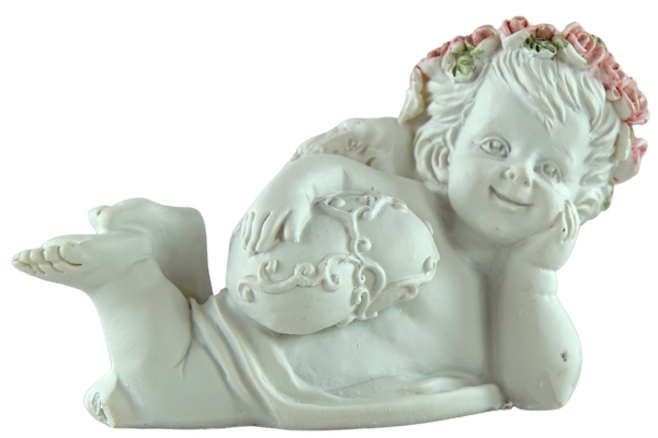 Preview: Engel mit Rosenkranz liegend im 4er Set