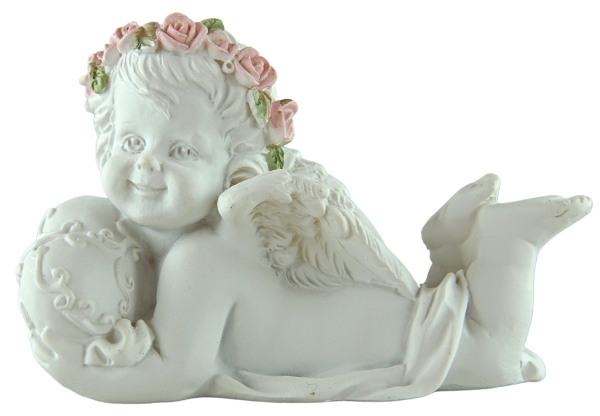 Preview: Engel mit Rosenkranz liegend im 4er Set