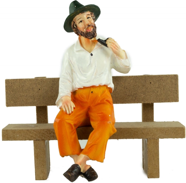 Handbemalte Krippenfigur Großvater sitzend inkl. Bank, ca. 8 cm, K 926