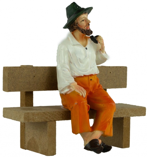 Preview: Handbemalte Krippenfigur Großvater sitzend inkl. Bank, ca. 8 cm, K 926