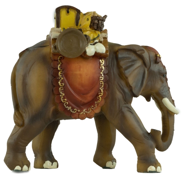 Preview: Handbemalte Krippenfigur Elefant mit Gepäck, ca. 12,5 cm, T 001-15