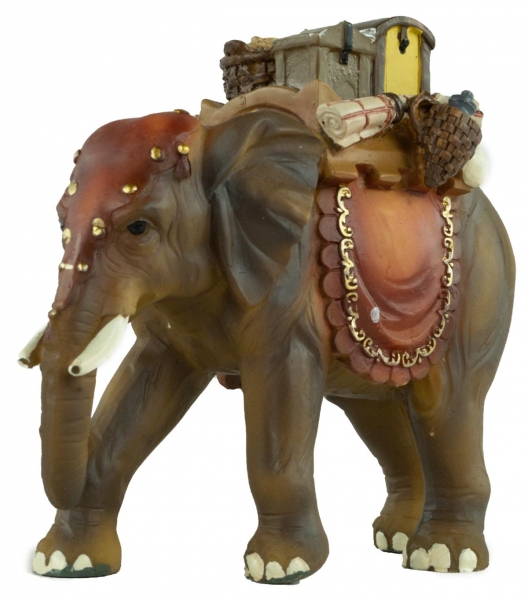 Preview: Handbemalte Krippenfigur Elefant mit Gepäck, ca. 12,5 cm, T 001-15