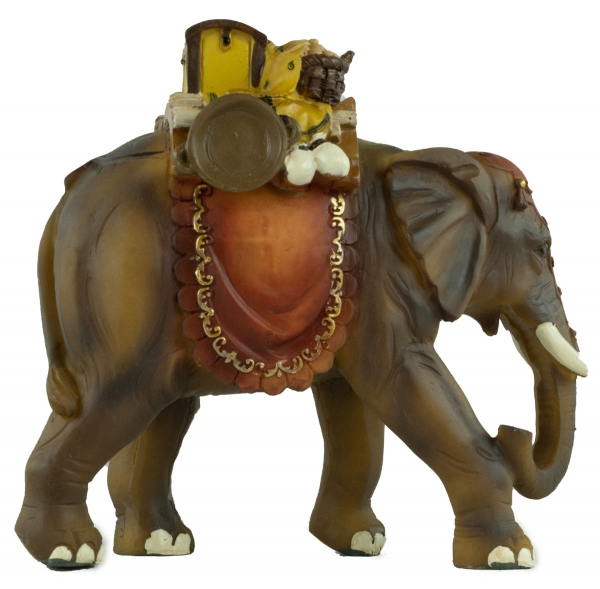 Preview: Handbemalte Krippenfigur Elefant mit Gepäck, ca. 10 cm, T 004-15