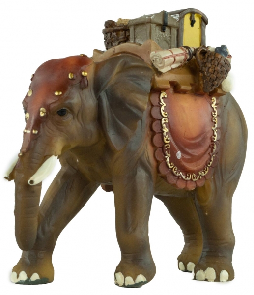 Preview: Handbemalte Krippenfigur Elefant mit Gepäck, ca. 10 cm, T 004-15