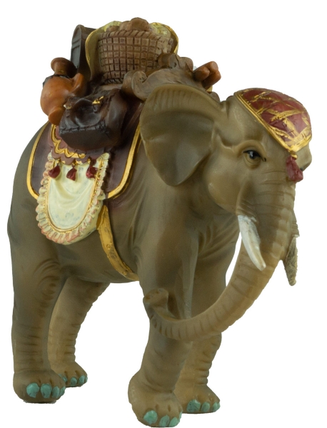 Preview: Handbemalte Krippenfigur Elefant mit Gepäck, ca. 13,5 cm, K 081