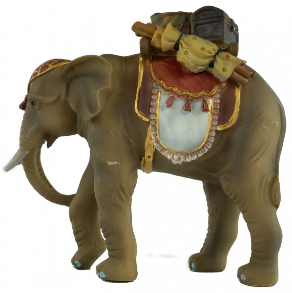 Preview: Handbemalte Krippenfigur Elefant mit Gepäck, ca. 15,5 cm, T 081