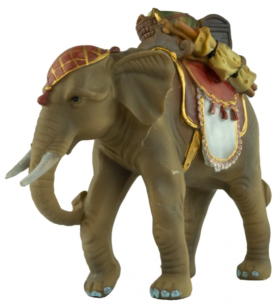 Preview: Handbemalte Krippenfigur Elefant mit Gepäck, ca. 15,5 cm, T 081