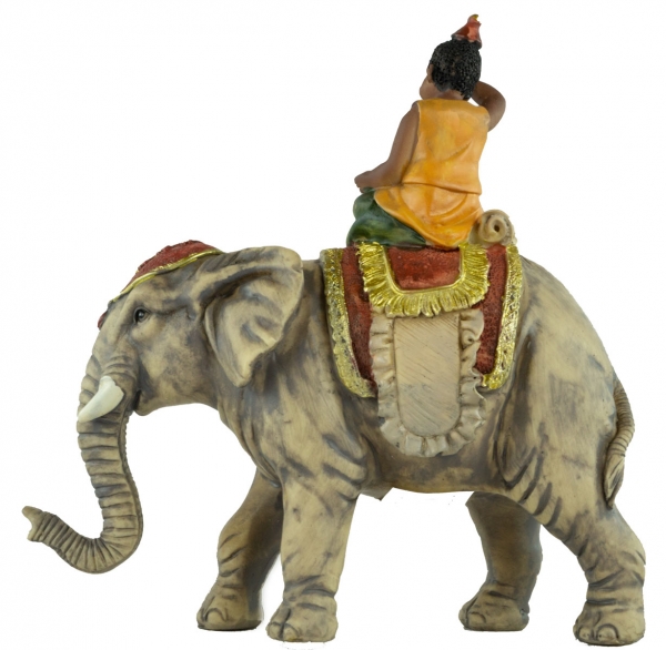 Preview: Handbemalte Krippenfigur Elefant mit Reiter, ca. 16 cm, K 134-12