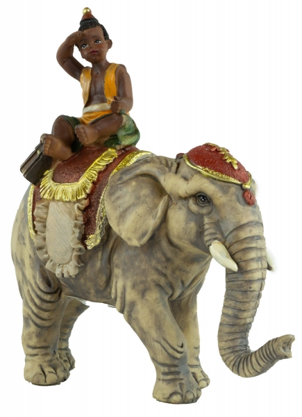 Preview: Handbemalte Krippenfigur Elefant mit Reiter, ca. 16 cm, K 134-12