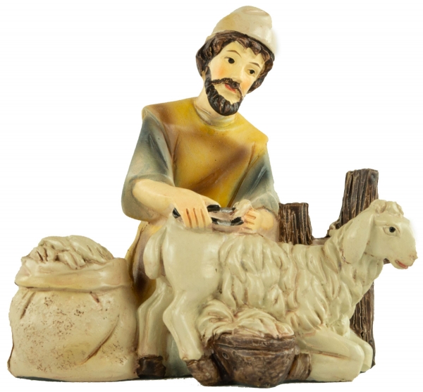 Handbemalte Krippenfigur Schafscherer, ca. 8 cm, K 183-75