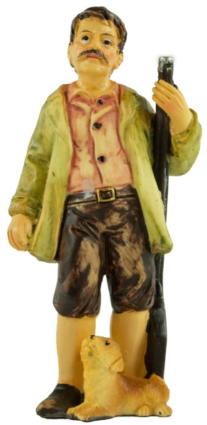 Handbemalte Krippenfigur Jäger mit Hund, ca. 9,5 cm, K 933