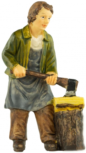 Preview: Handbemalte Krippenfigur Holzhacker mit Hackstock, ca. 9 cm, K 934