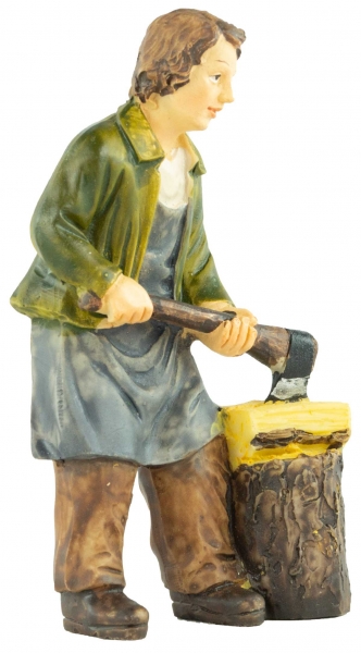 Preview: Handbemalte Krippenfigur Holzhacker mit Hackstock, ca. 9 cm, K 934