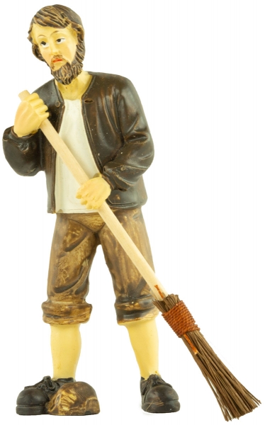 Handbemalte Krippenfigur Mann mit Besen, ca. 10,5 cm, K 960-11