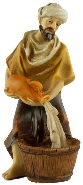 Handbemalte Krippenfigur Mann mit Wasserschüssel, ca. 11 cm, K 131-8