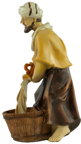 Preview: Handbemalte Krippenfigur Mann mit Wasserschüssel, ca. 11 cm, K 131-8