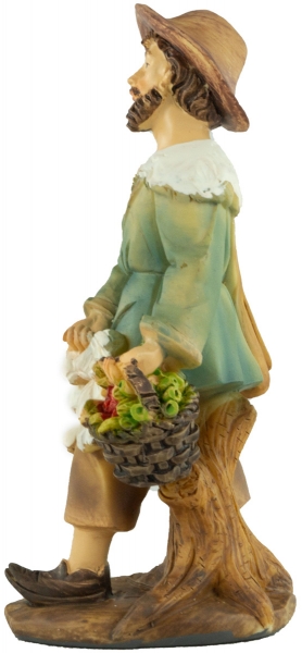 Preview: Handbemalte Krippenfigur Mann mit Gemüsekorb, ca. 12 cm, K 183-53