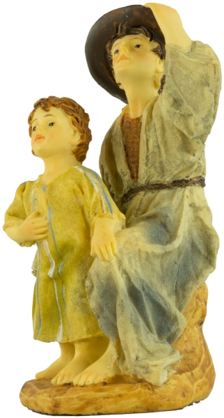 Preview: Handbemalte Krippenfigur Mann mit einem Kind, ca. 10 cm, K 507-15