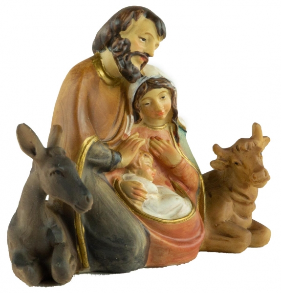 Preview: Krippenfigur Heilige Familie mit Ochse und Esel, ca. 9 cm, 74197