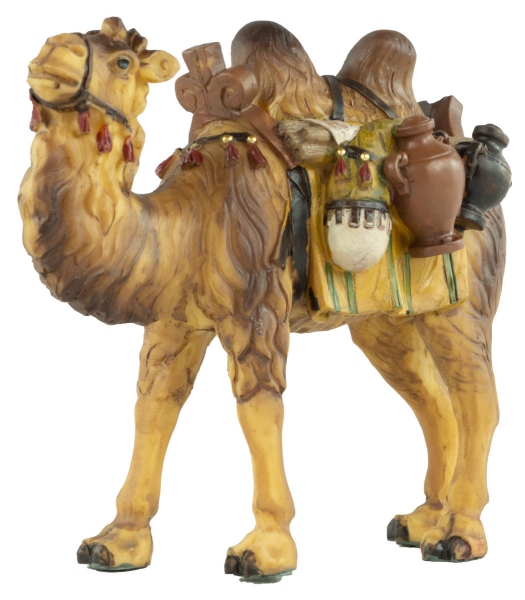Preview: Handbemalte Krippenfigur Kamel mit Gepäck, ca. 11,5 cm, T 001-16