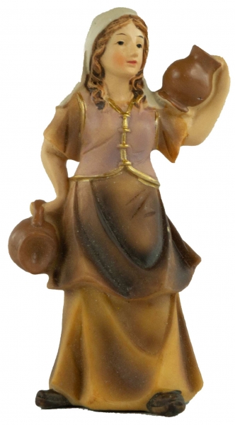 Handbemalte Krippenfigur Magd mit zwei Krügen, ca. 10,5 cm, K 183-35