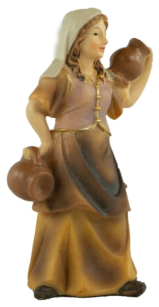 Preview: Handbemalte Krippenfigur Magd mit zwei Krügen, ca. 10,5 cm, K 183-35