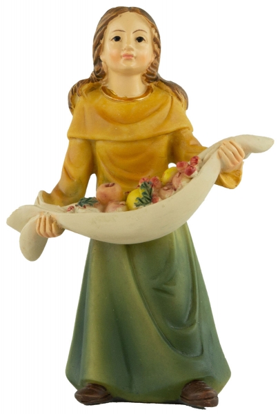 Handbemalte Krippenfigur Magd mit Obstschale, ca. 10 cm, K 183-41