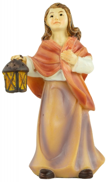 Handbemalte Krippenfigur Magd mit Laterne, ca. 10 cm, K 183-44