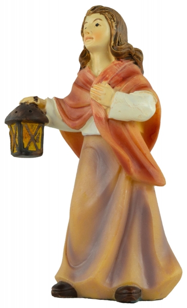 Preview: Handbemalte Krippenfigur Magd mit Laterne, ca. 10 cm, K 183-44