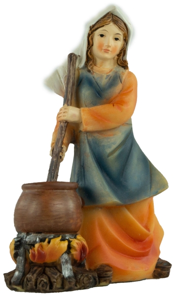 Handbemalte Krippenfigur Magd mit Kochtopf, ca. 10 cm, K 183-54