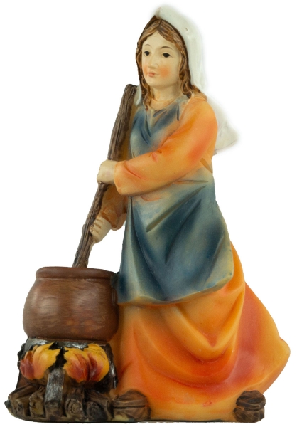 Preview: Handbemalte Krippenfigur Magd mit Kochtopf, ca. 10 cm, K 183-54