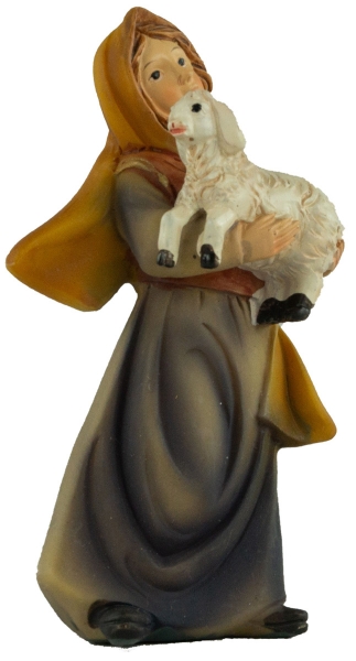 Preview: Handbemalte Krippenfigur Magd mit einem Lamm, ca. 10 cm, K 183-56