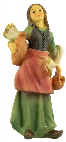 Preview: Handbemalte Krippenfigur Magd mit zwei Krügen, ca. 10 cm, K 905-11