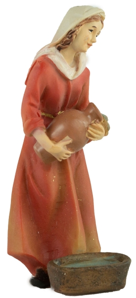Preview: Handbemalte Krippenfigur Magd mit Wasserschüssel, ca. 10,5 cm, K 910-11