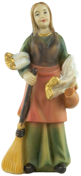 Handbemalte Krippenfigur Magd mit Besen und Krug, ca. 10,5 cm, K 940-11