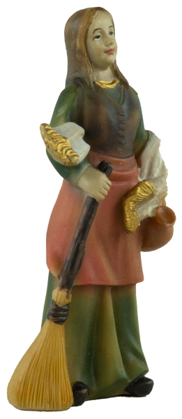 Preview: Handbemalte Krippenfigur Magd mit Besen und Krug, ca. 10,5 cm, K 940-11