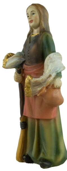 Preview: Handbemalte Krippenfigur Magd mit Besen und Krug, ca. 10,5 cm, K 940-11