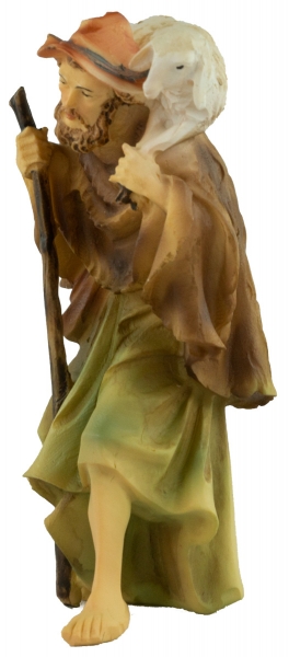 Preview: Handbemalte Krippenfigur Schäfer mit einem Schaf, ca. 11 cm, K 001-20