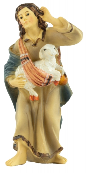 Handbemalte Krippenfigur Schäfer mit einem Lamm, ca. 10 cm, K 001-26