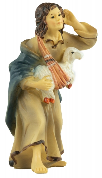 Preview: Handbemalte Krippenfigur Schäfer mit einem Lamm, ca. 10 cm, K 001-26