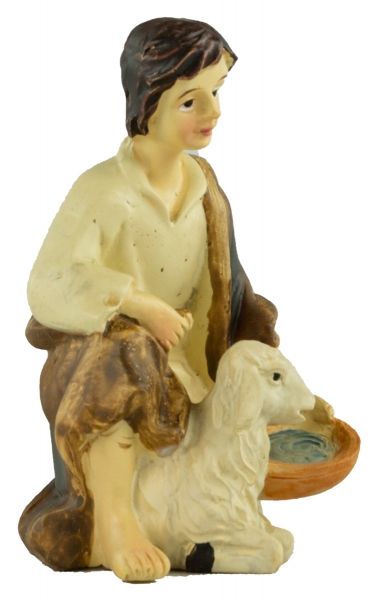 Preview: Handbemalte Krippenfigur Schäfer mit einem Schaf, ca. 8 cm, K 131-5