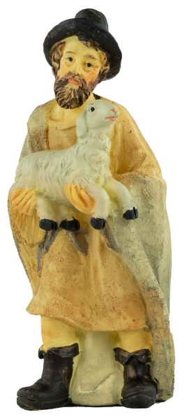 Preview: Handbemalte Krippenfigur Schäfer mit einem Schaf, ca. 12 cm, K 507-14