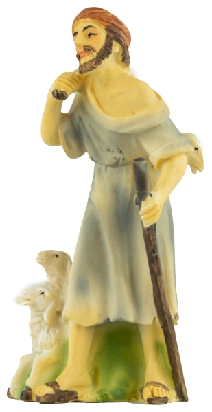 Preview: Handbemalte Krippenfigur Schäfer mit drei Schafen, ca. 10,5 cm, K 914-11