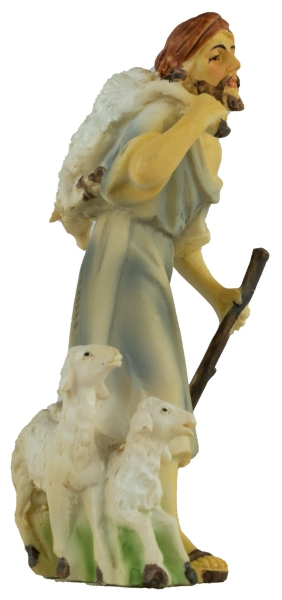 Preview: Handbemalte Krippenfigur Schäfer mit drei Schafen, ca. 10,5 cm, K 914-11