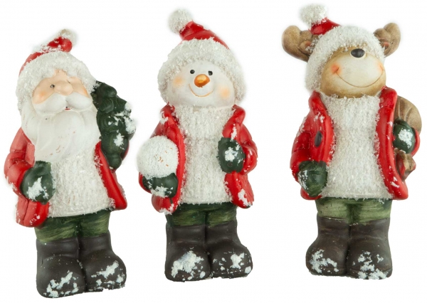 Bezaubernder Nikolaus, Schneemann und Elch 3er Set ca. 14 cm - Weihnachtsdekoration