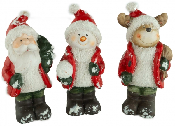 Preview: Bezaubernder Nikolaus, Schneemann und Elch 3er Set ca. 14 cm - Weihnachtsdekoration