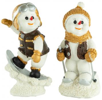 Bezaubernde Schneemänner auf Ski / Snowboard 2er Set ca. 15 cm - Weihnachtsdekoration